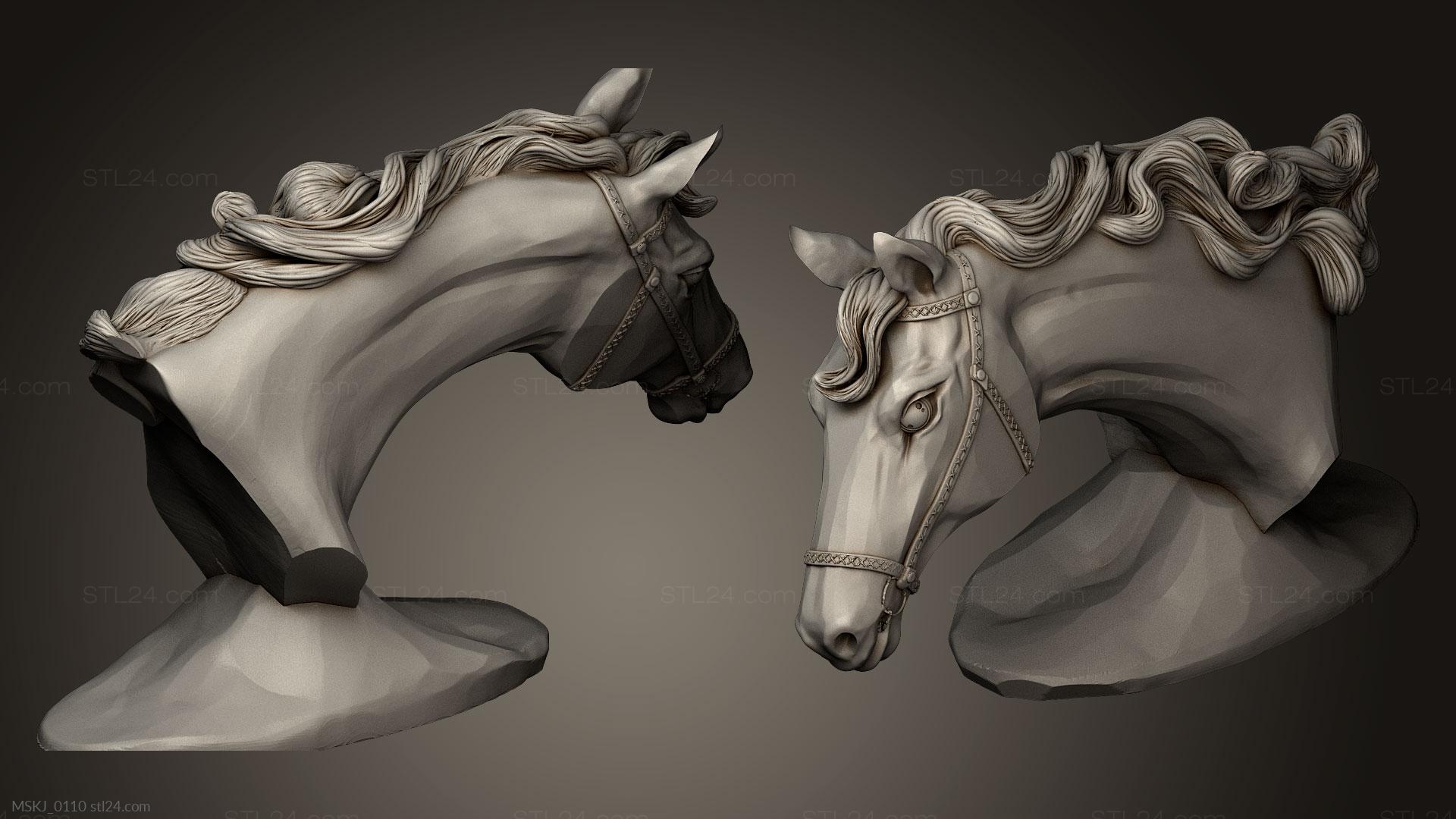 Маски и морды животных (Лошадиный бюст, MSKJ_0110) 3D модель для ЧПУ станка